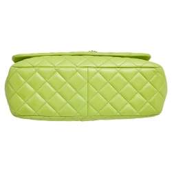 Pre Owned Moschino Apple Green Quilted Leather Flap Shoulder Bag