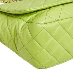 Pre Owned Moschino Apple Green Quilted Leather Flap Shoulder Bag