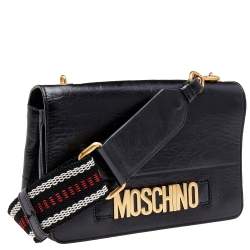 Moschino Black Leather Logo Crossbody Bag