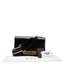Moschino Black Leather Logo Crossbody Bag