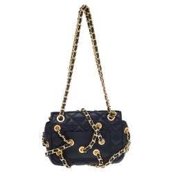 Pre Owned Moschino Black Quilted Leather Logo Flap Chained Shoulder Bag