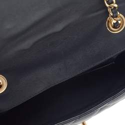 Pre Owned Moschino Black Quilted Leather Logo Flap Chained Shoulder Bag