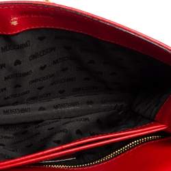 Pre Owned Moschino Red Quilted Leather Logo Flap Shoulder Bag