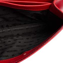 Pre Owned Moschino Red Quilted Leather Logo Flap Shoulder Bag