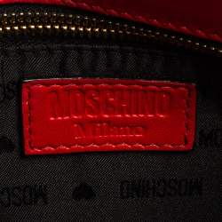 Pre Owned Moschino Red Quilted Leather Logo Flap Shoulder Bag