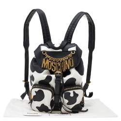 Pre Owned Moschino Black/White Leather Cow Motif Backpack