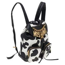 Pre Owned Moschino Black/White Leather Cow Motif Backpack