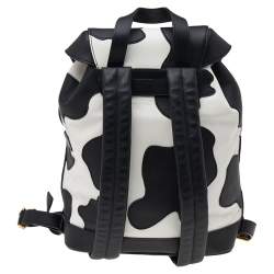 Pre Owned Moschino Black/White Leather Cow Motif Backpack