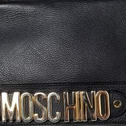 Moschino Black Leather Logo Flap Top Handle Bag