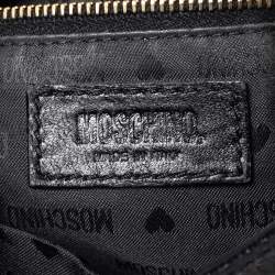 Moschino Black Leather Logo Flap Top Handle Bag