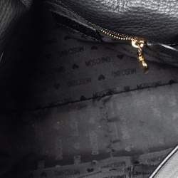 Moschino Black Leather Logo Flap Top Handle Bag