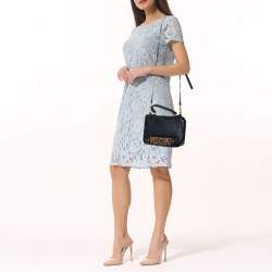 Moschino Black Leather Logo Flap Top Handle Bag