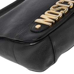 Moschino Black Leather Logo Flap Top Handle Bag
