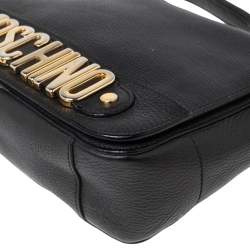 Moschino Black Leather Logo Flap Top Handle Bag