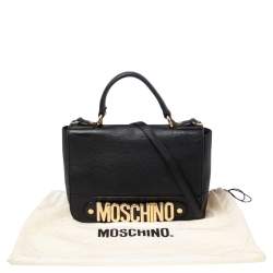 Moschino Black Leather Logo Flap Top Handle Bag