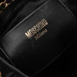 Pre Owned Moschino Black Leather Logo Chain Bucket Bag