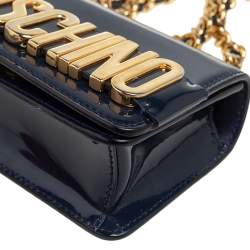 Pre Owned Moschino Navy Blue Patent Leather Crossbody Bag