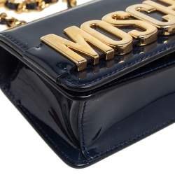 Pre Owned Moschino Navy Blue Patent Leather Crossbody Bag