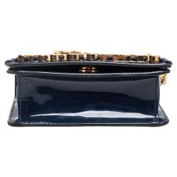 Pre Owned Moschino Navy Blue Patent Leather Crossbody Bag