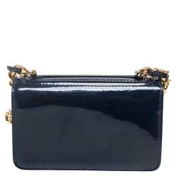 Pre Owned Moschino Navy Blue Patent Leather Crossbody Bag