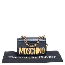 Pre Owned Moschino Navy Blue Patent Leather Crossbody Bag