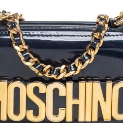 Pre Owned Moschino Navy Blue Patent Leather Crossbody Bag
