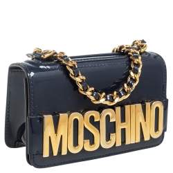Pre Owned Moschino Navy Blue Patent Leather Crossbody Bag