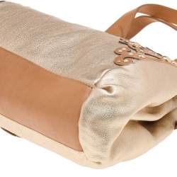 Pre Owned Moschino Metallic Gold/Brown Leather Studded Satchel