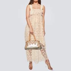 Pre Owned Moschino Metallic Gold/Brown Leather Studded Satchel