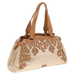 Pre Owned Moschino Metallic Gold/Brown Leather Studded Satchel