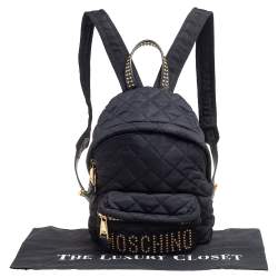 Moschino Black Nylon Logo Embellished Backpack