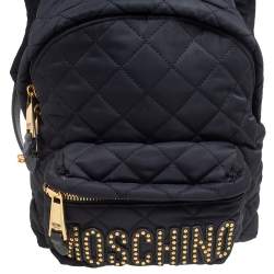 Moschino Black Nylon Logo Embellished Backpack