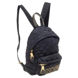 Moschino Black Nylon Logo Embellished Backpack