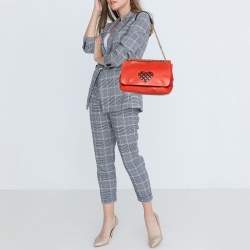 Pre Owned Moschino Cheap and Chic Red Leather Heart Flap Shoulder Bag