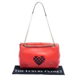 Pre Owned Moschino Cheap and Chic Red Leather Heart Flap Shoulder Bag