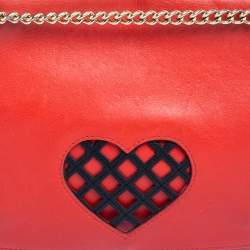 Pre Owned Moschino Cheap and Chic Red Leather Heart Flap Shoulder Bag
