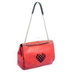 Pre Owned Moschino Cheap and Chic Red Leather Heart Flap Shoulder Bag