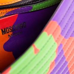 Pre Owned Moschino Multicolor Camouflage Leather Biker Jacket Crossbody Bag