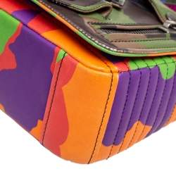 Pre Owned Moschino Multicolor Camouflage Leather Biker Jacket Crossbody Bag