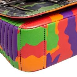 Pre Owned Moschino Multicolor Camouflage Leather Biker Jacket Crossbody Bag