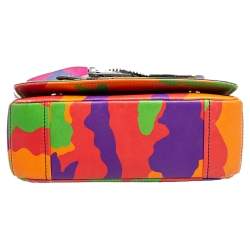 Pre Owned Moschino Multicolor Camouflage Leather Biker Jacket Crossbody Bag