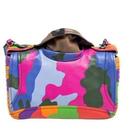 Pre Owned Moschino Multicolor Camouflage Leather Biker Jacket Crossbody Bag