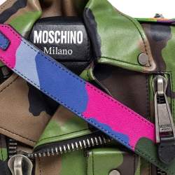 Pre Owned Moschino Multicolor Camouflage Leather Biker Jacket Crossbody Bag