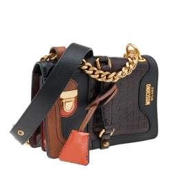 Pre Owned Moschino Multicolor Exotic Embossed Patchwork Leather Jeremy Scott Shoulder Bag