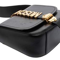 Moschino Black Leather Logo Belt Strap Crossbody Bag