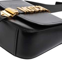 Moschino Black Leather Logo Belt Strap Crossbody Bag