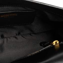 Moschino Black Leather Logo Belt Strap Crossbody Bag