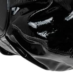 Pre Owned Moschino Black Pleated Patent Leather Flap Hobo