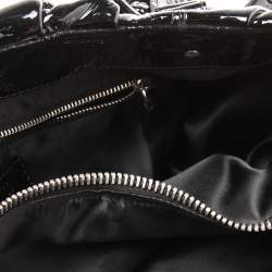 Pre Owned Moschino Black Pleated Patent Leather Flap Hobo