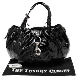 Pre Owned Moschino Black Pleated Patent Leather Flap Hobo